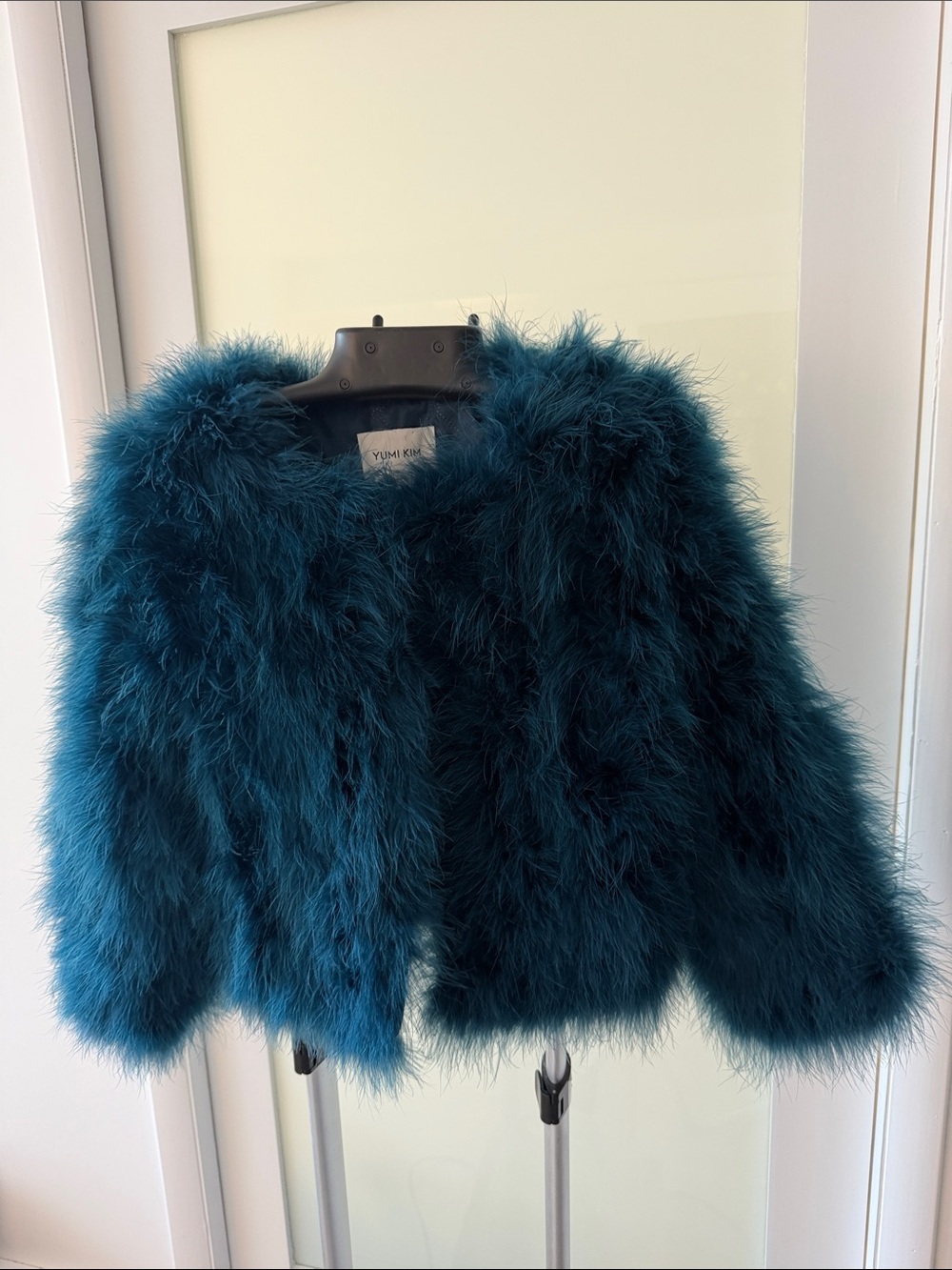 Yumi Kim Glamorous  Deep Teal Ostrich Feather Fur Jacket, NWT, Size XS